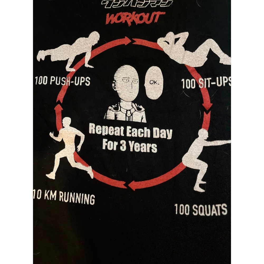 One Punch Man‎ Workout T Shirt Saitama Anime Manga Graphic Tee Black - Picture 2 of 3